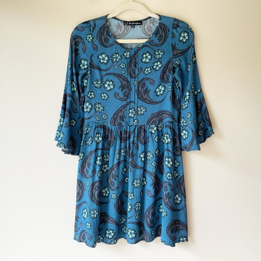 For Love & Lemons Bell Sleeve Blue Floral Motif
Mini Dress Size XS - Picture 3 of 9